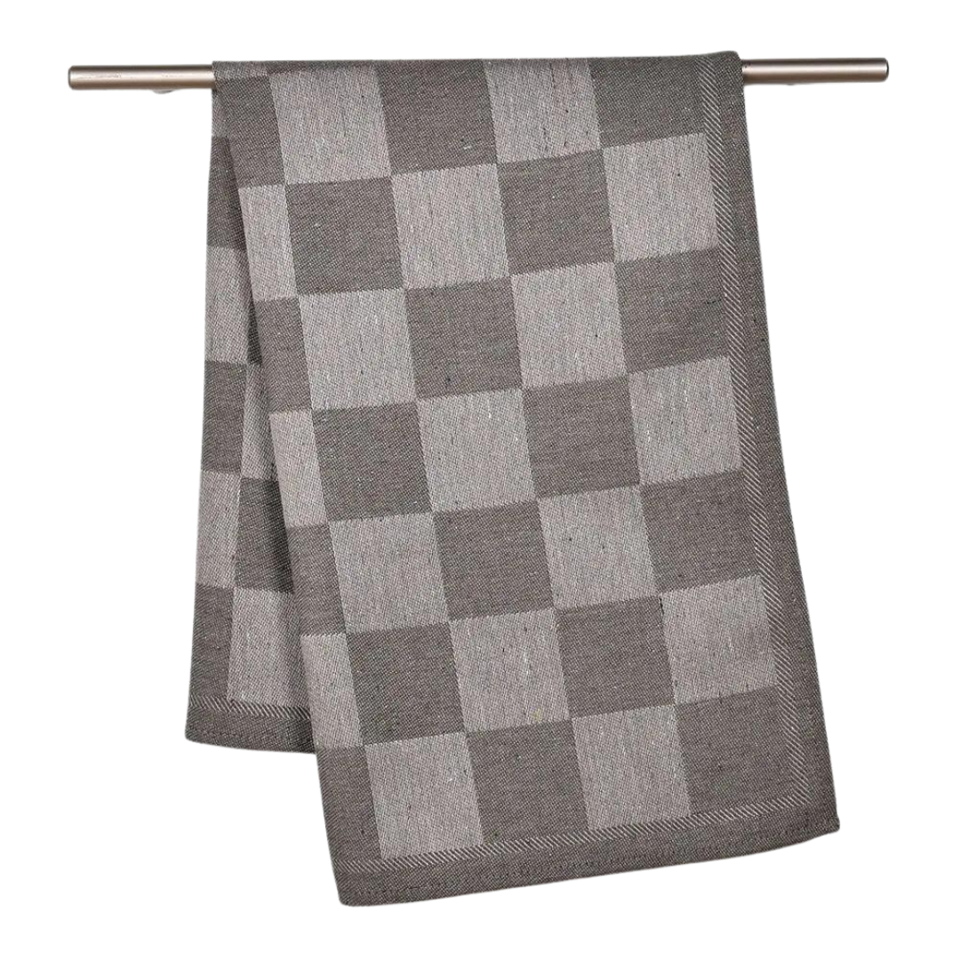 Checkered towel in grey color, made using recycled yarns