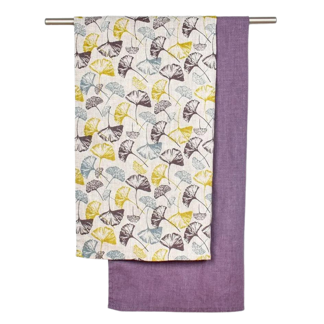 Kitchen towels set Ginkgo green