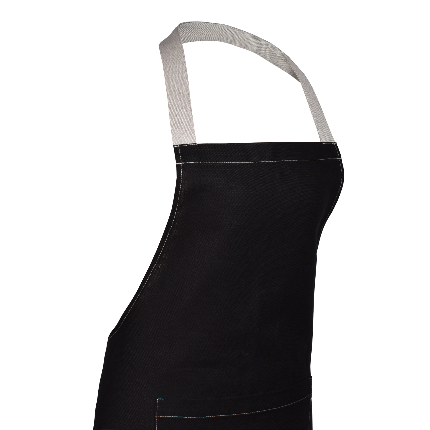 Black apron with natural colour details