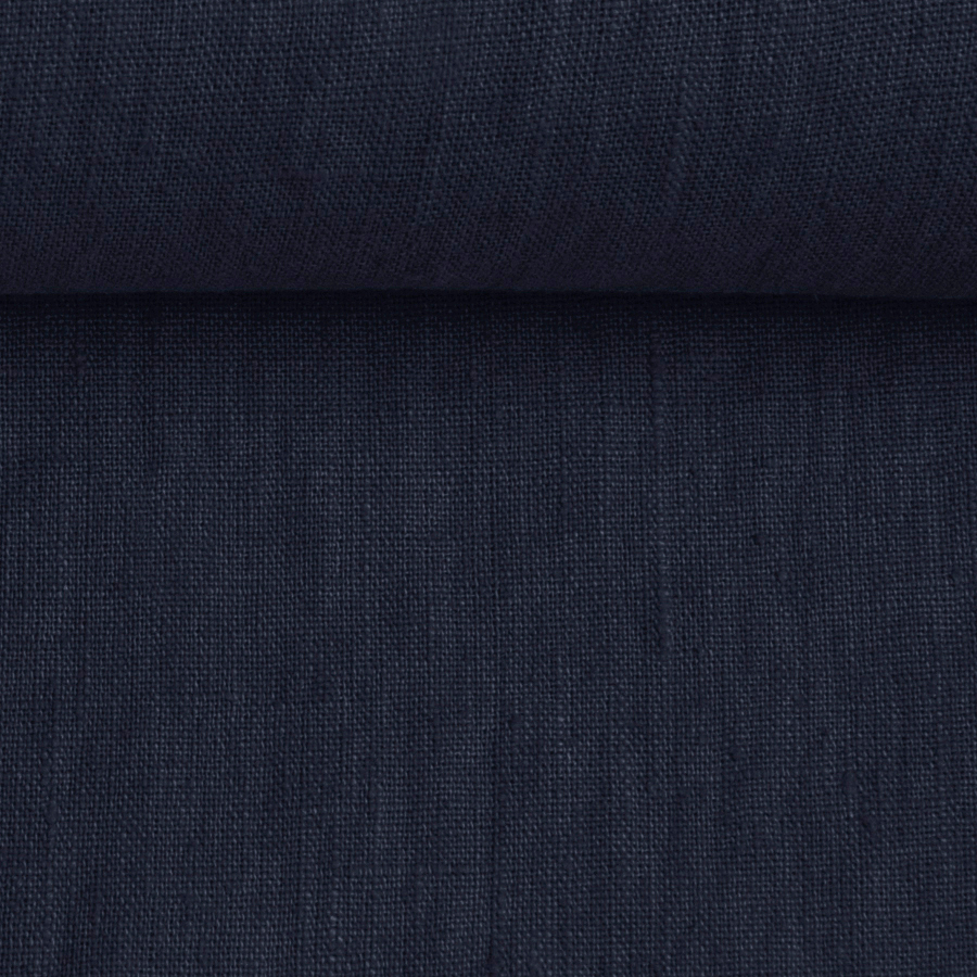 Night blue washed linen fabric, 205 g/m²