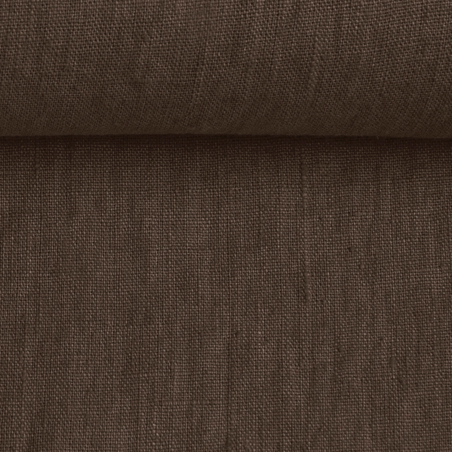 Washed linen fabric in dark chocolate colour, 205 g/m²