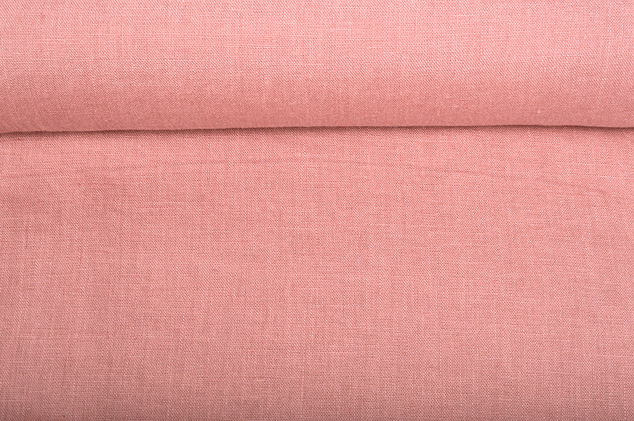 Washed linen fabric in rose, 205 g/m²