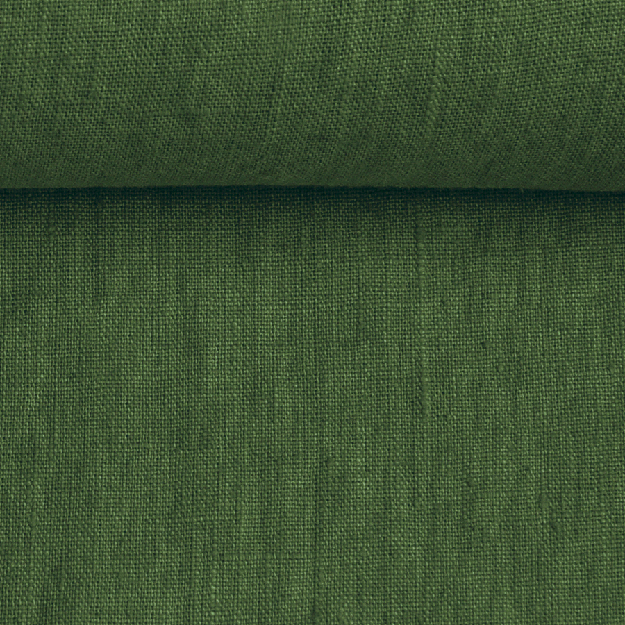 Linen fabric in forest green, 205 g/m²