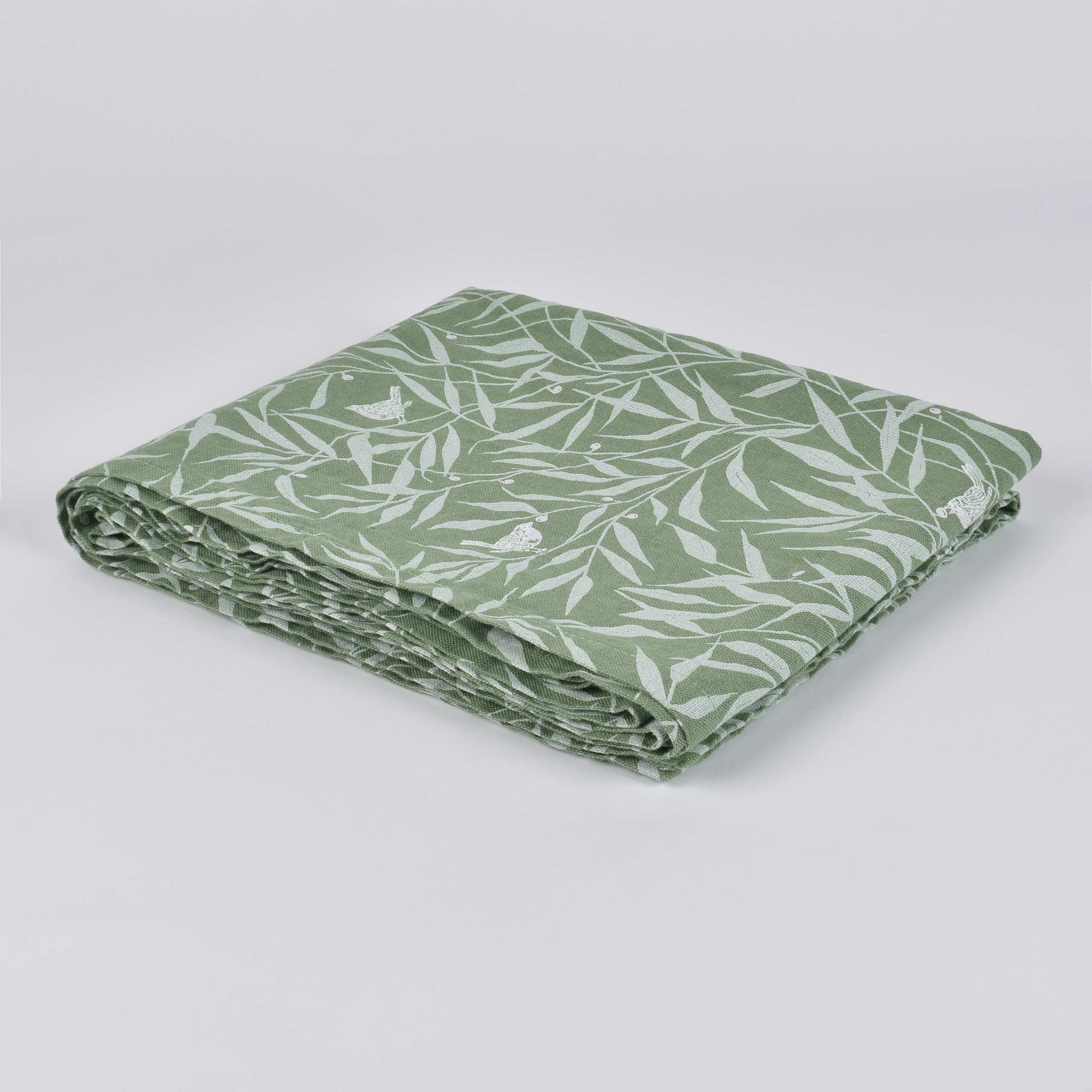 Linen runner White garden in green color, 42X200 cm