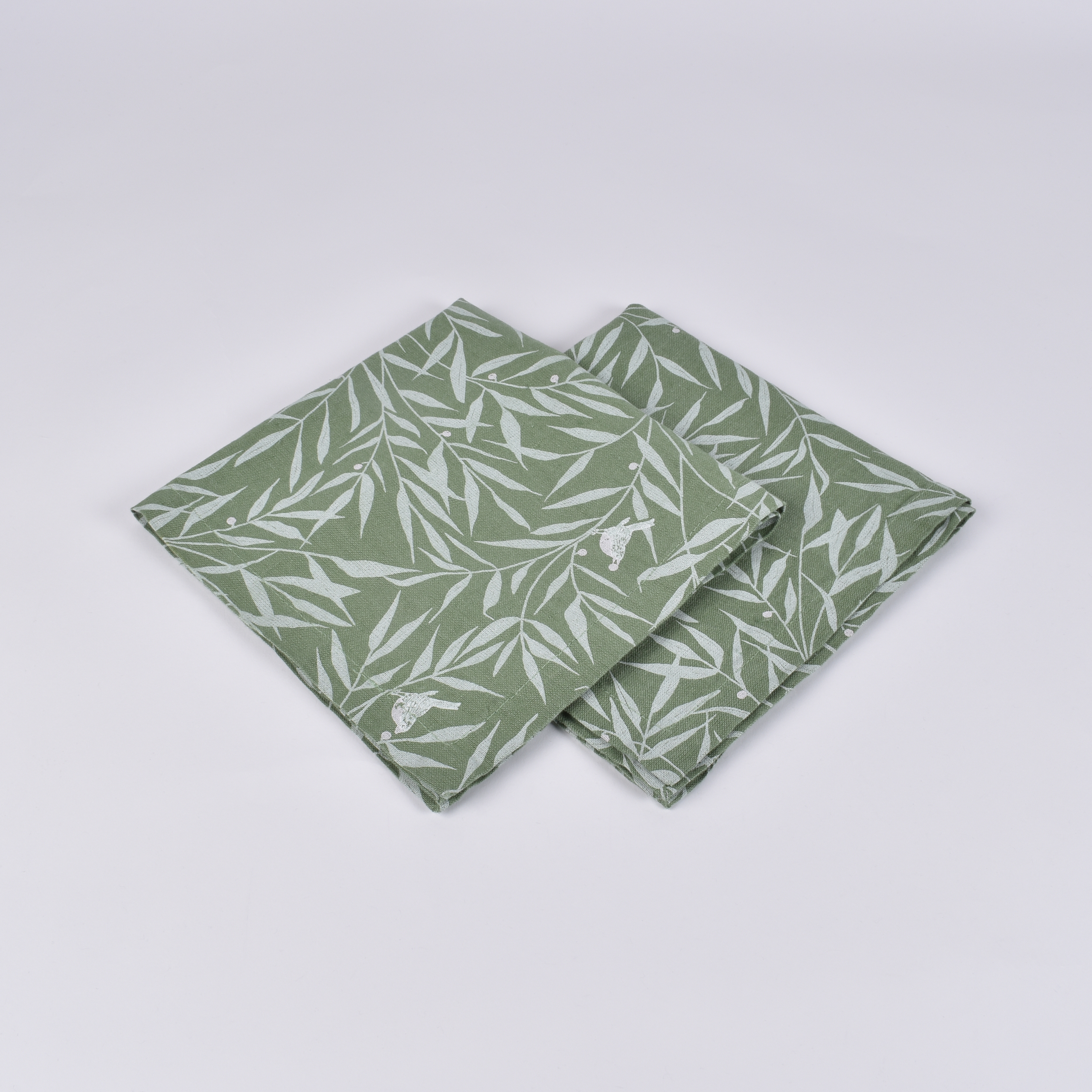 White garden napkins set in green color, 40X40 cm, 4 pcs.