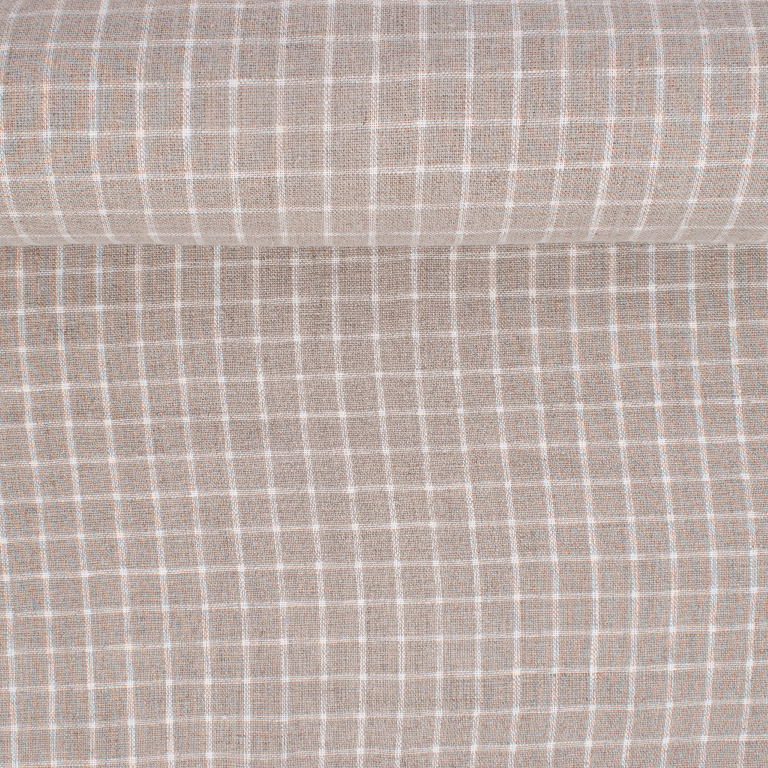 Washed checkered natural color linen fabric, 215 g/m²