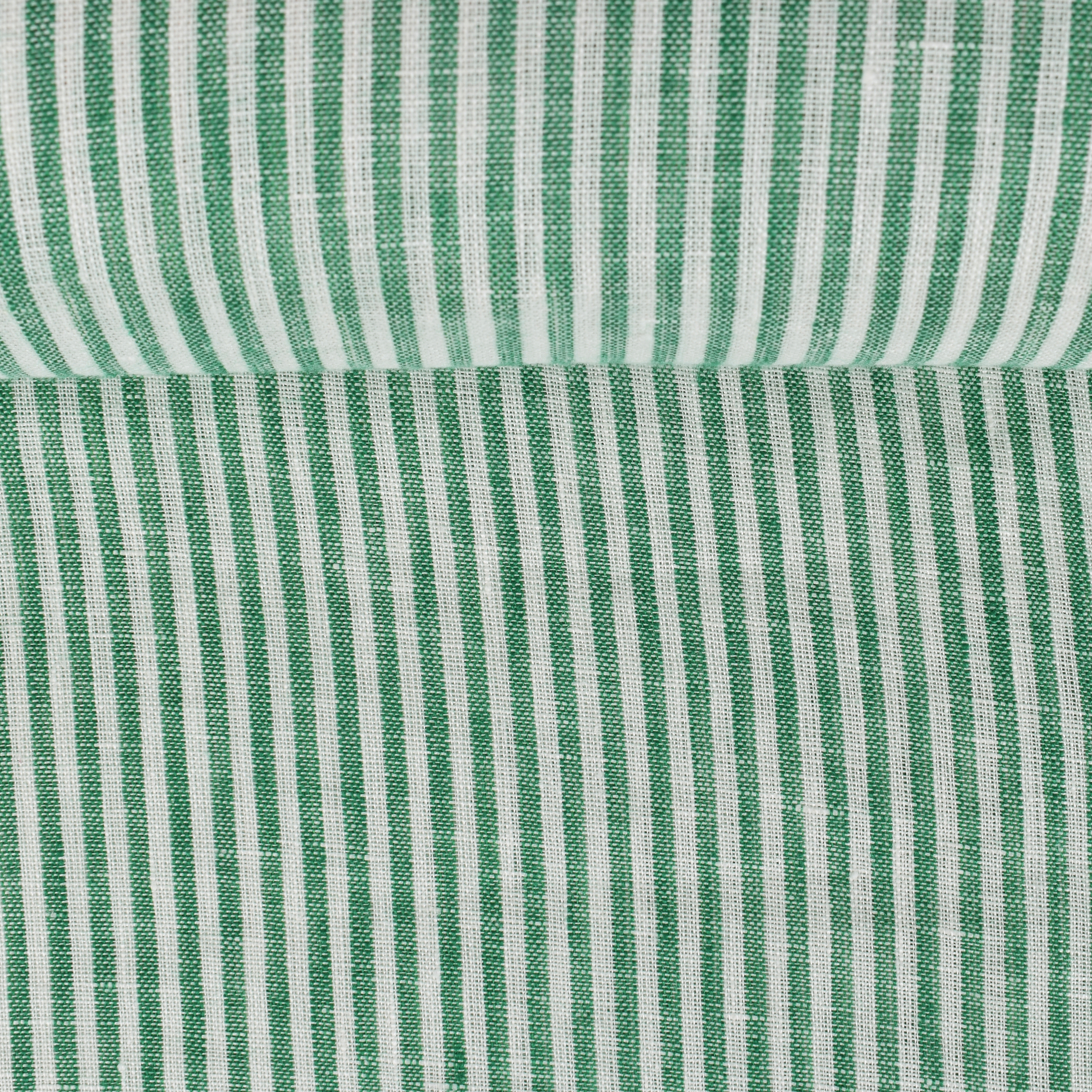 Washed striped in white and green linen fabric, 130 g/m²