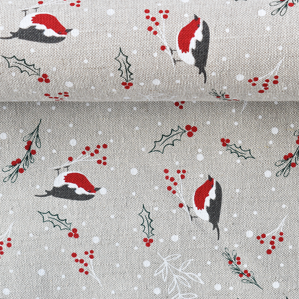 Printed semi linen fabric Bullfinch, 240 g/m²