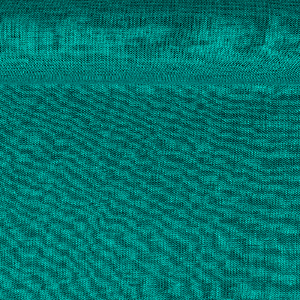 Washed linen fabric in teal color, 205 g/m²