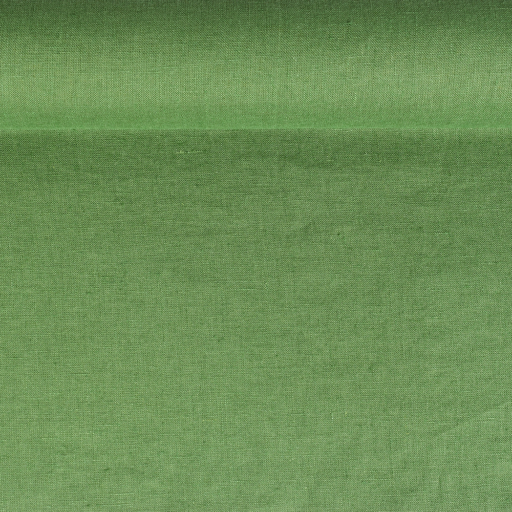 Washed linen fabric in fern green color, 175 g/m²