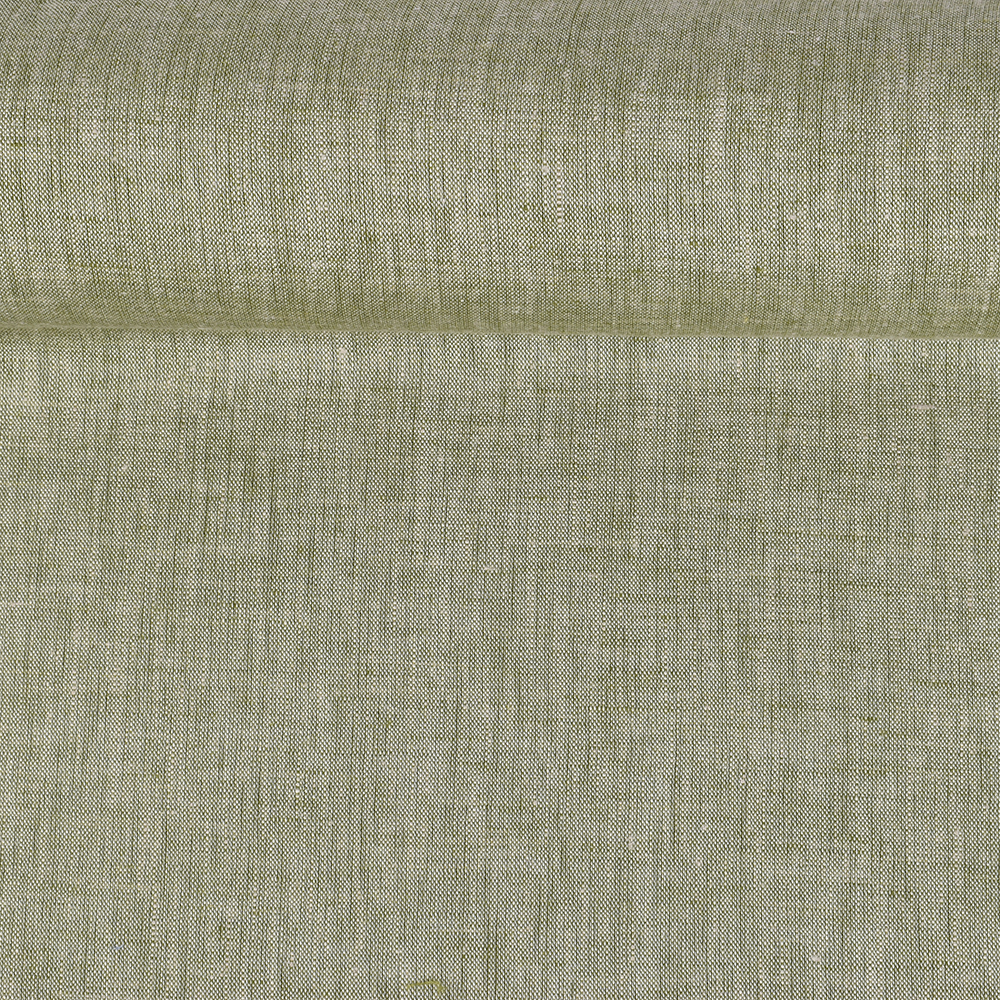 Washed melange linen fabric in off white and green colors, 150 g/m²