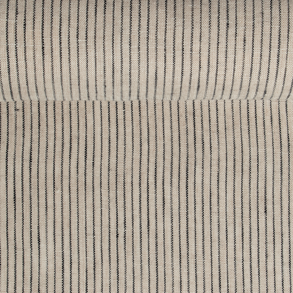 Washed brownish linen fabric in stripes, 150 g/m²