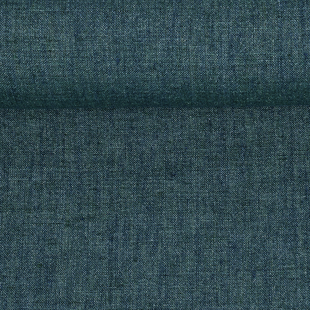 Washed linen melange fabric in blue and green colours, 195 g/m²