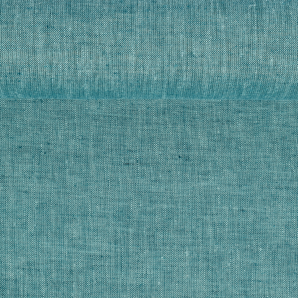 Washed linen melange fabric in teal and light turquoise colours, 195 g/m²