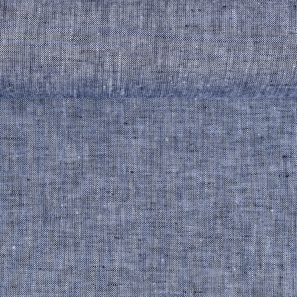 Washed linen melange fabric in dark blue and whitish colours, 205 g/m²