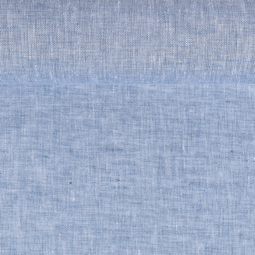 Washed linen melange fabric in blue and whitish colours, 205 g/m²