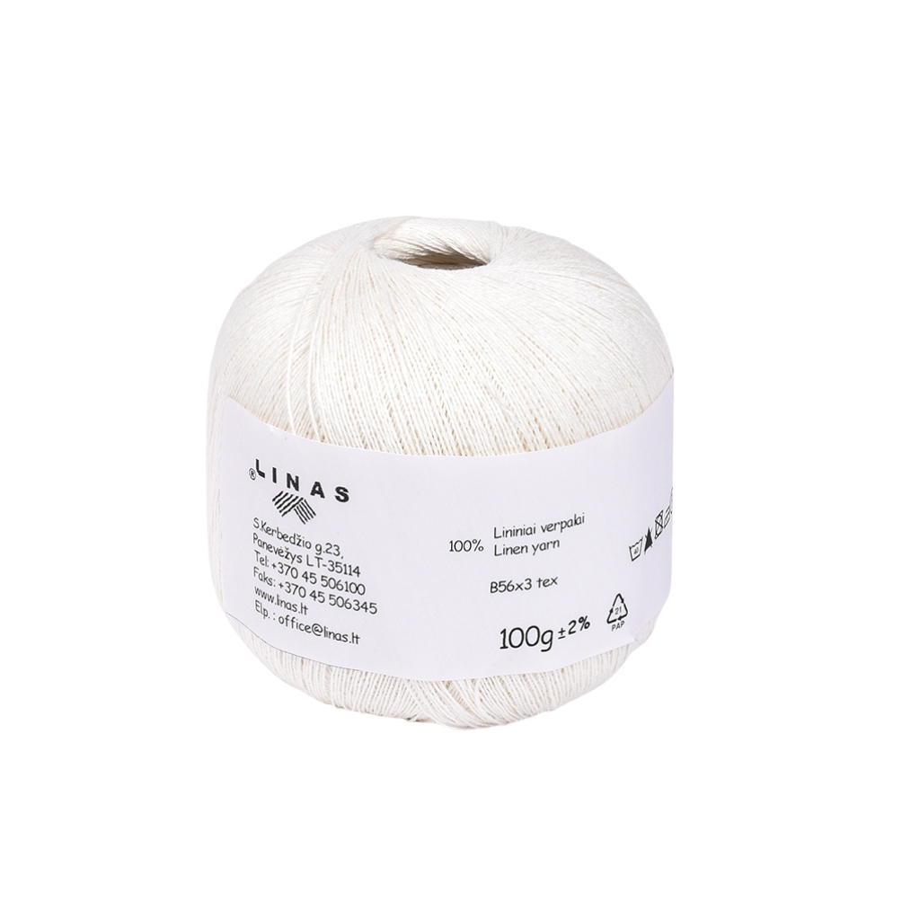 White colour linen yarn B56x3 tex A, 100 g