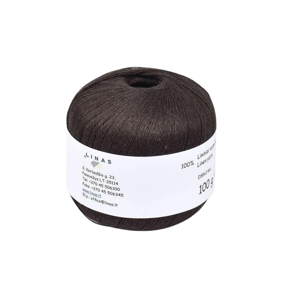 Dark brown colour linen yarn D56x3 tex M, 100 g