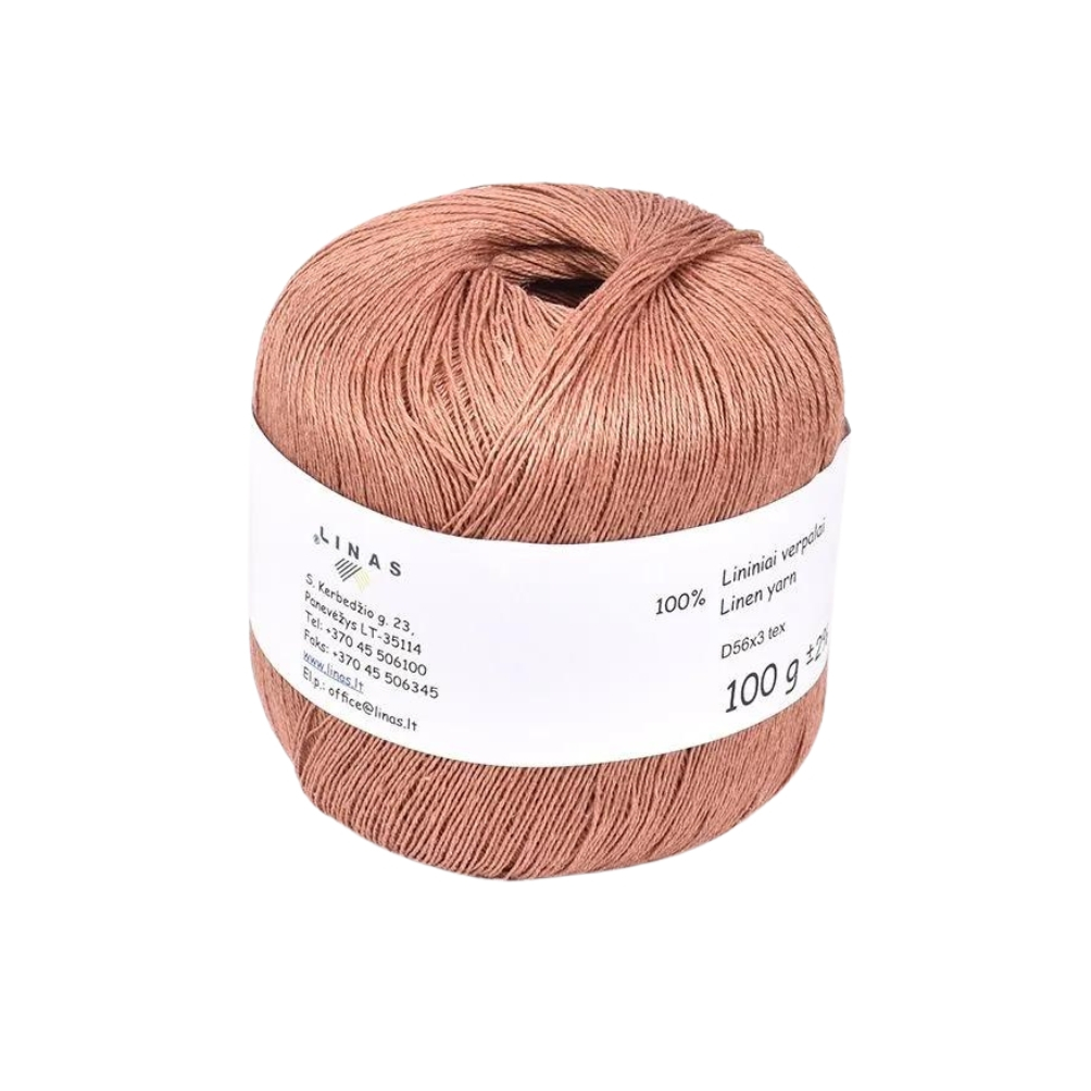 Rosy brown colour linen yarn D56x3 tex O, 100 g