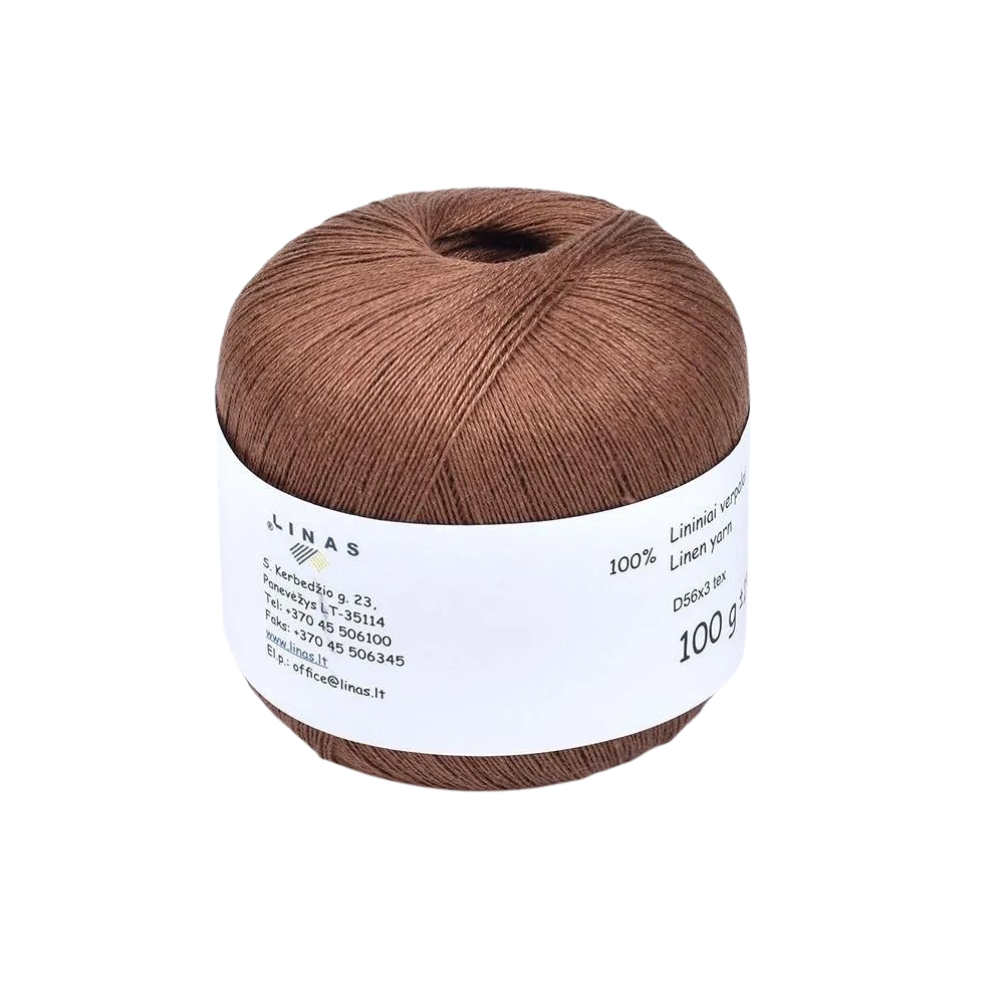 Caramel brown colour linen yarn D56x3 tex N, 100 g