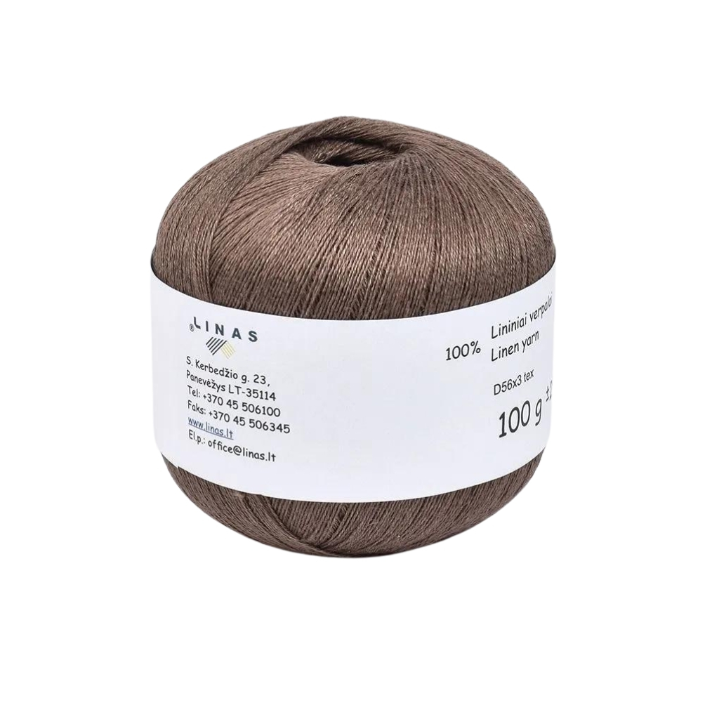 Milk chocolate brown colour linen yarn D56x3 tex Y, 100 g