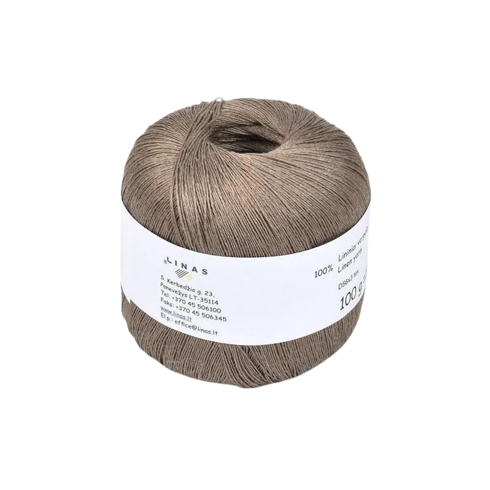 Sand brown colour linen yarn D56x3 tex S, 100 g