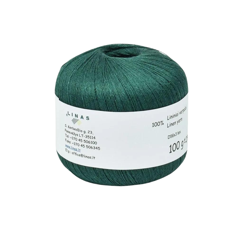 Teal colour linen yarn D56x3 tex F, 100 g