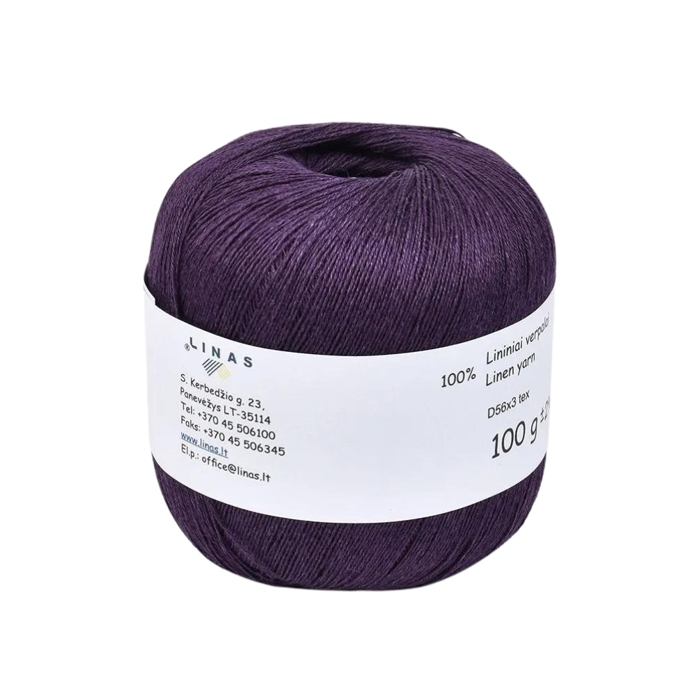 Dark purple colour linen yarn D56x3 tex L, 100 g