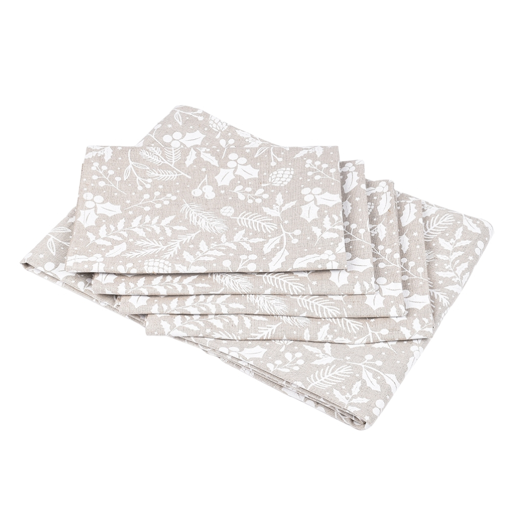 A table set Christmas greenery - runner with napkins - white print