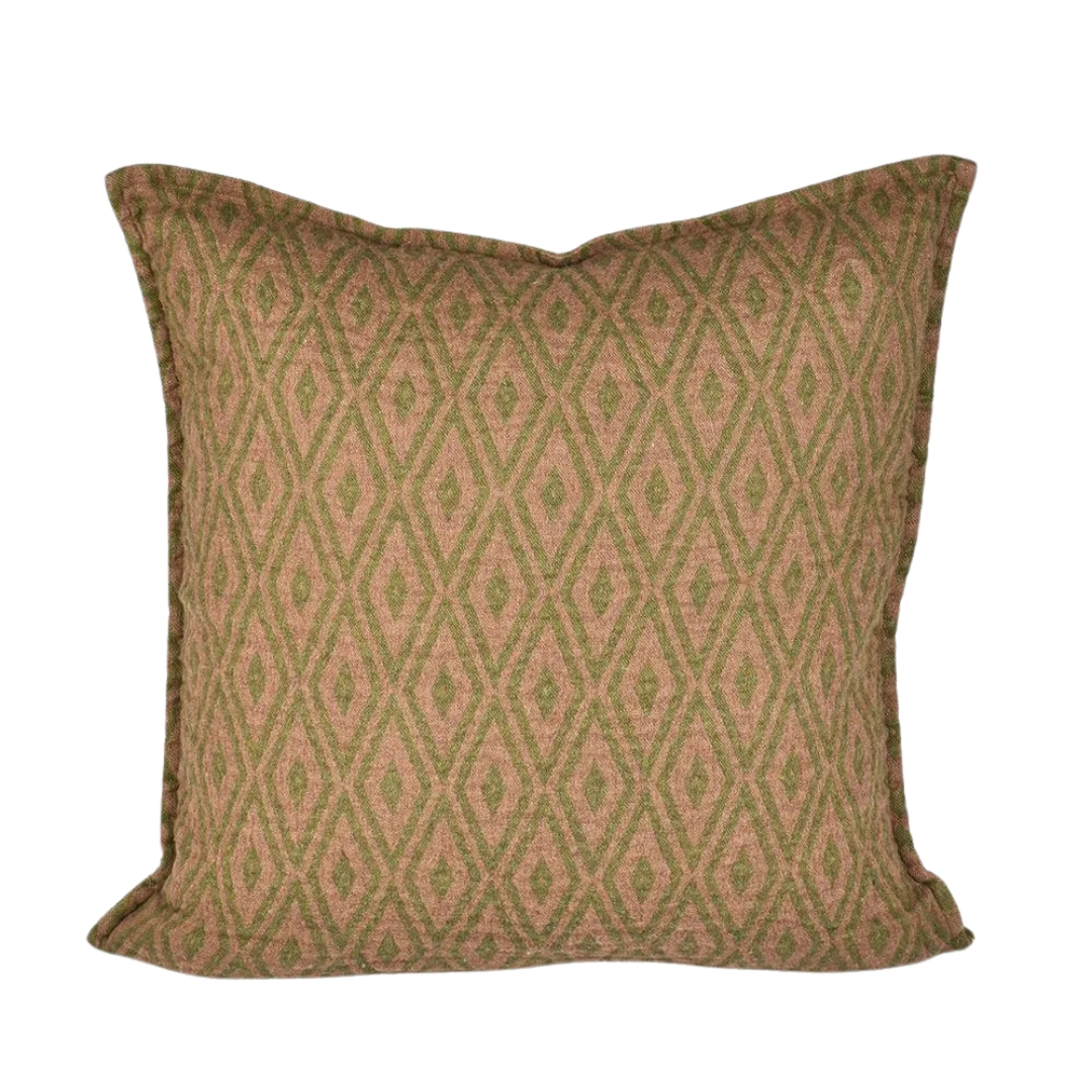 Green, rhombus patterned cushion cover with wool HARMONY, 45x45 cm