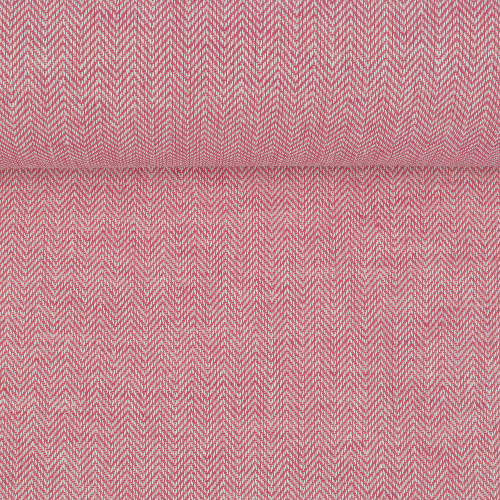 Pink colour semi linen fabric in herringbone pattern, 195 g/m²