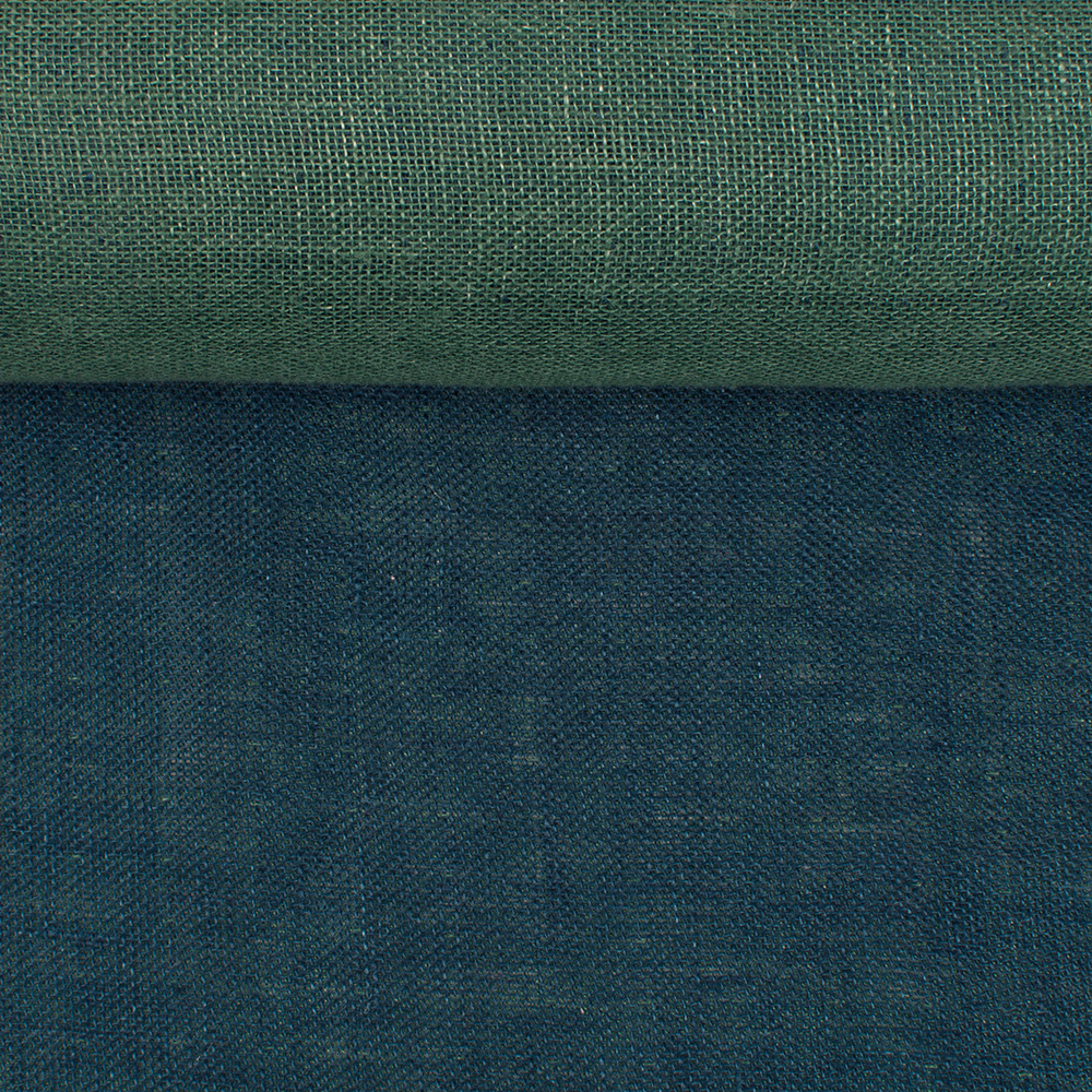 Washed, double-sided teal and green colours linen fabric, 210 g/m²