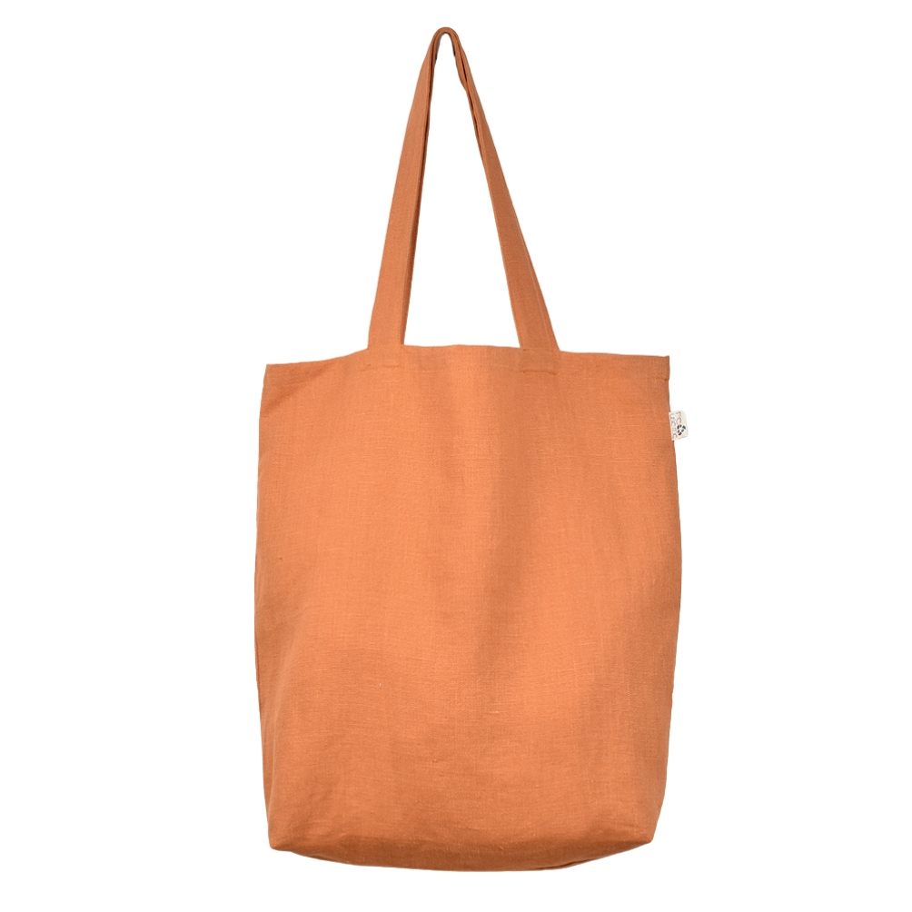 Linen shopping bag Reuse me in orange colour (medium size)