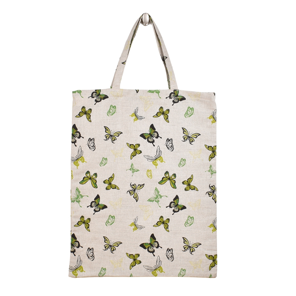 Linen shopping bag Green butterflies