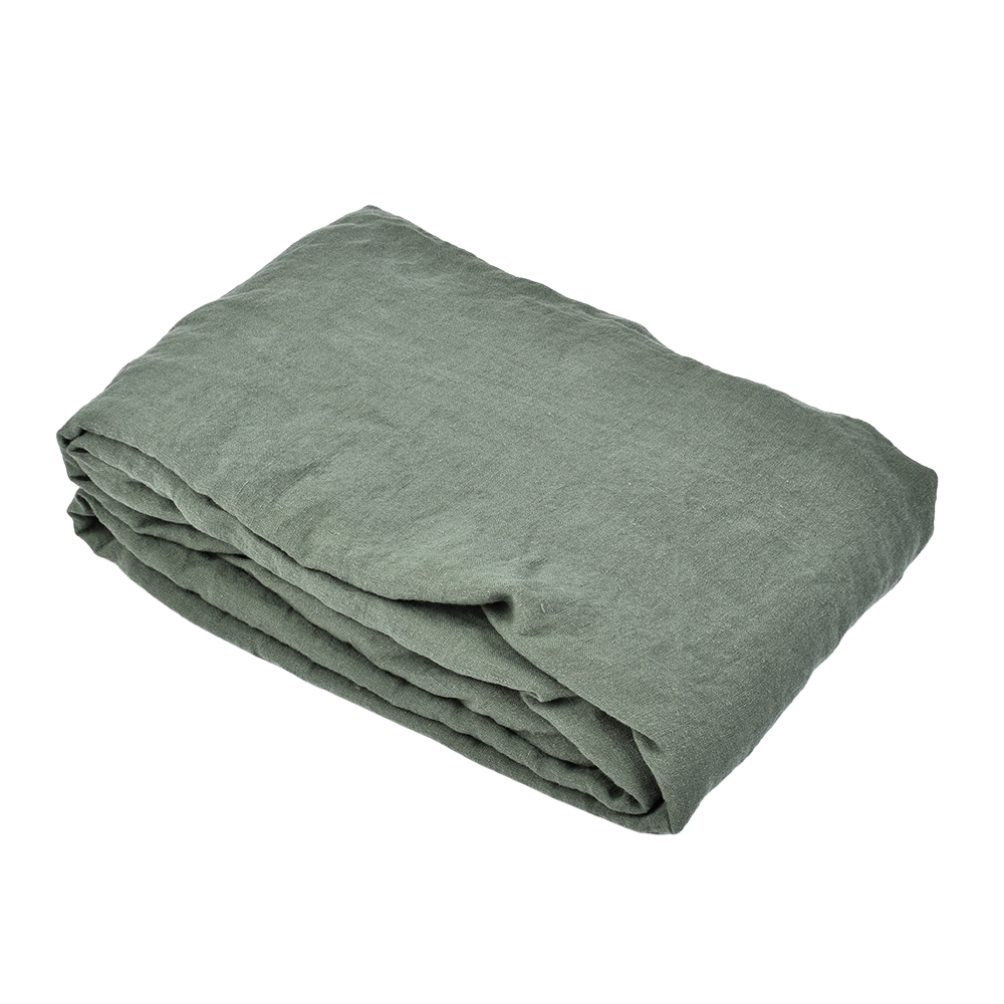 Washed linen fitted sheet in pale green color, several sizes