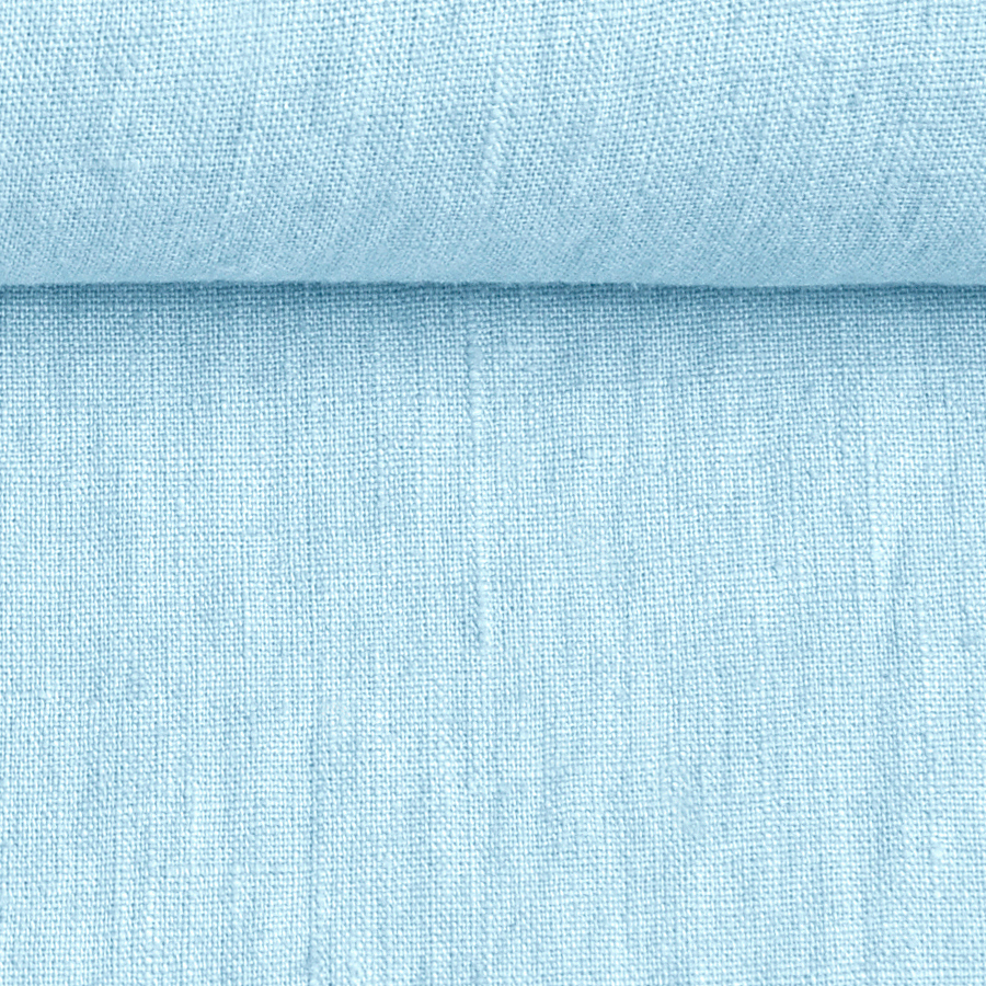 Washed sky blue color linen fabric, 200 g/m²