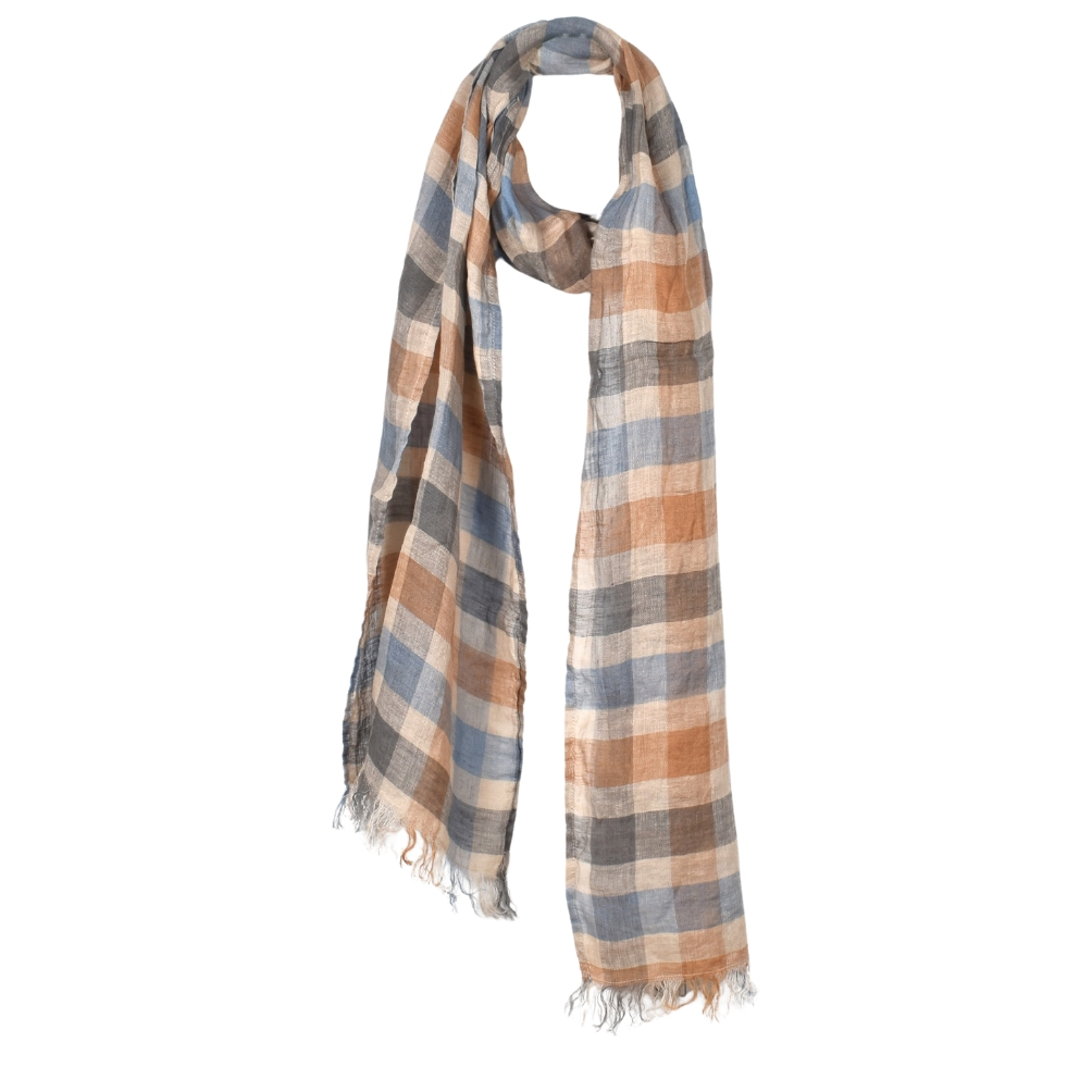 Linen checkered scarf with fringes