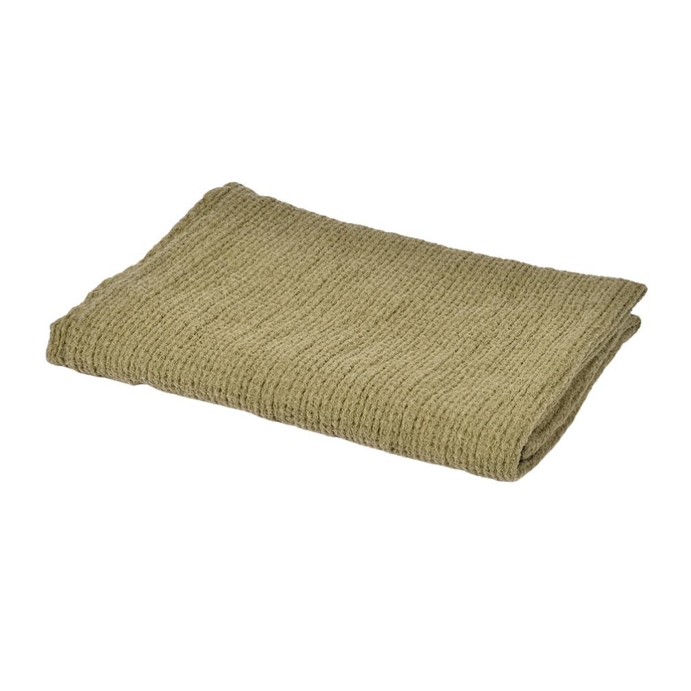 Waffle weave bath towel Dubysa in olive green color, 50X70 cm