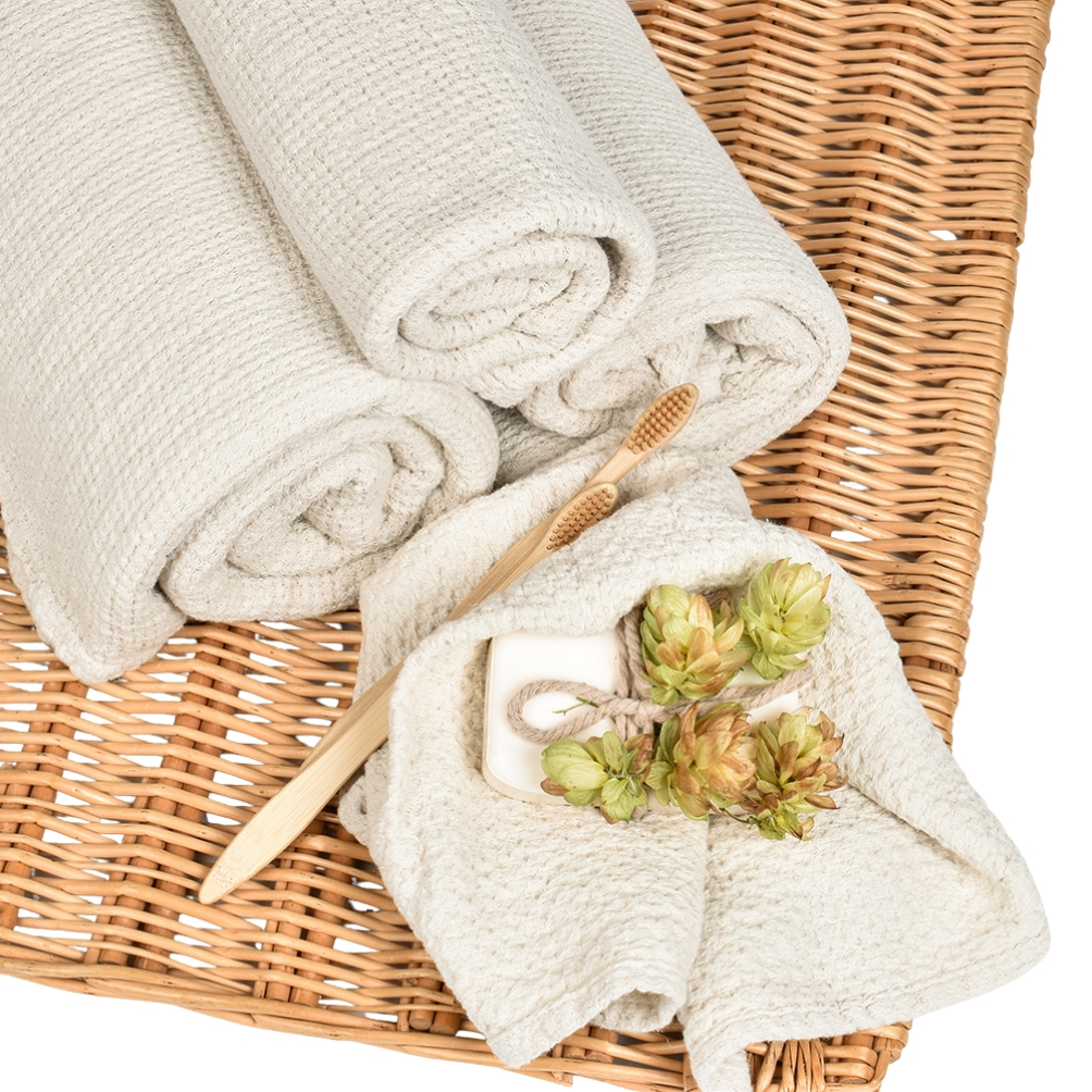 Waffle weave bath towel Dubysa in ivory color, several sizes