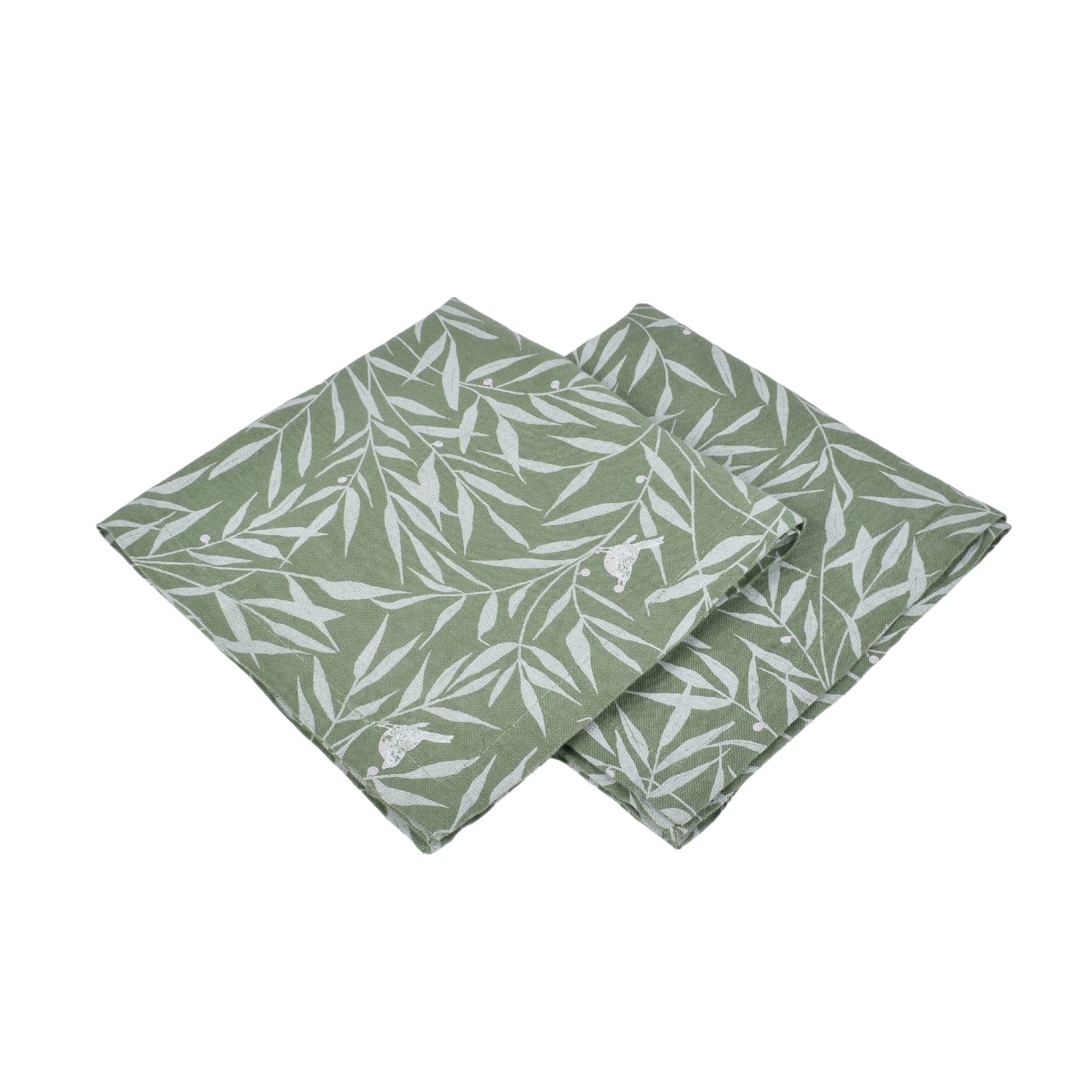 White garden napkins set in green color, 40X40 cm, 4 pcs.