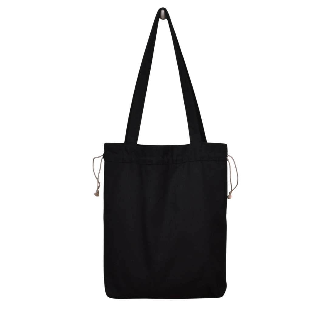 Linen drawstring bag in black color (medium)