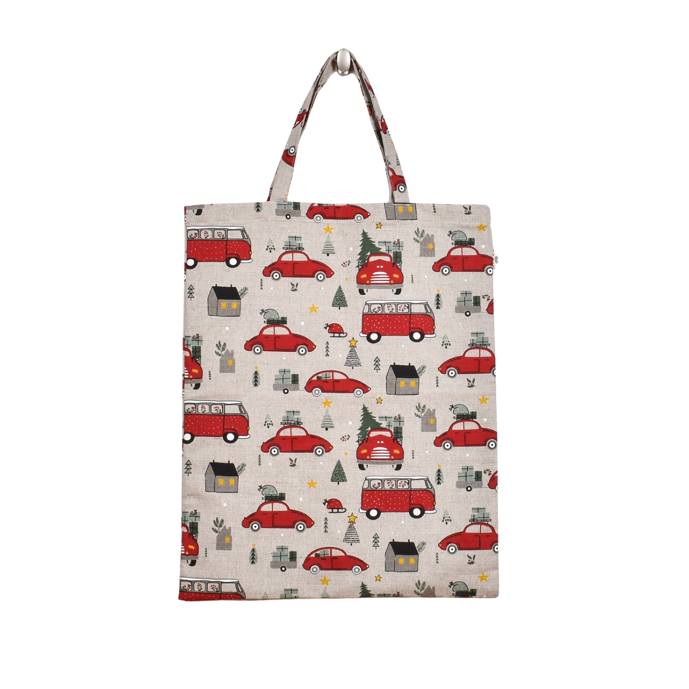 Linen shopping bag Christmas cars