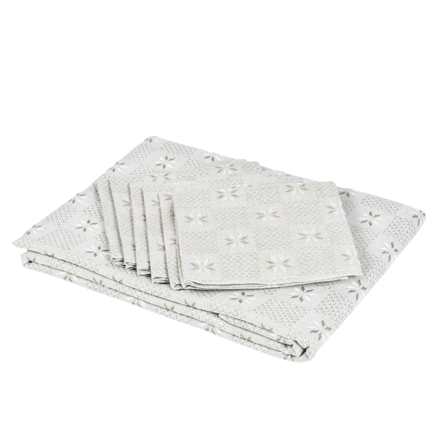 Gray jacquard tablecloth and napkin set Snowflakes, 147X230; 34X34 - 6 pcs.