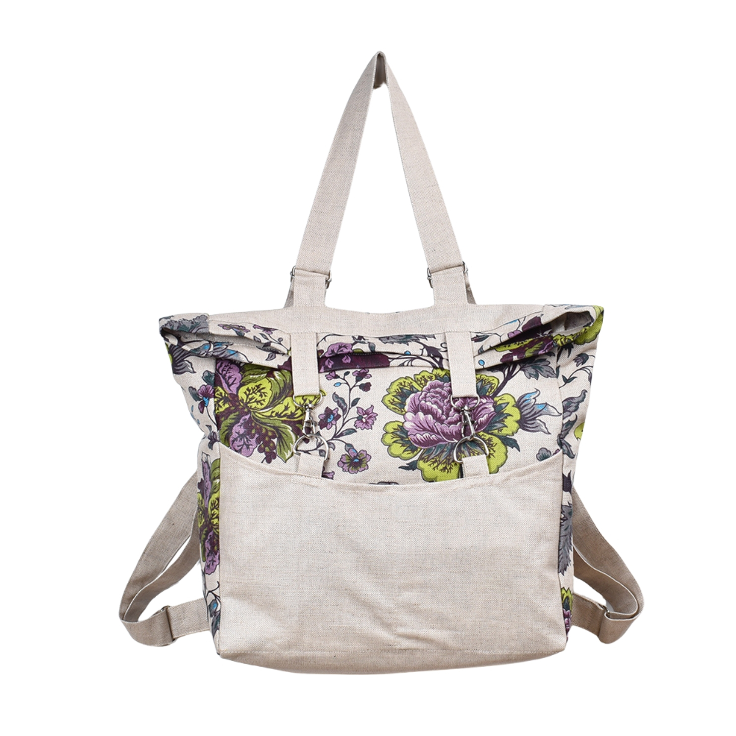 Water-pro coated handbag - backpack with flower pattern