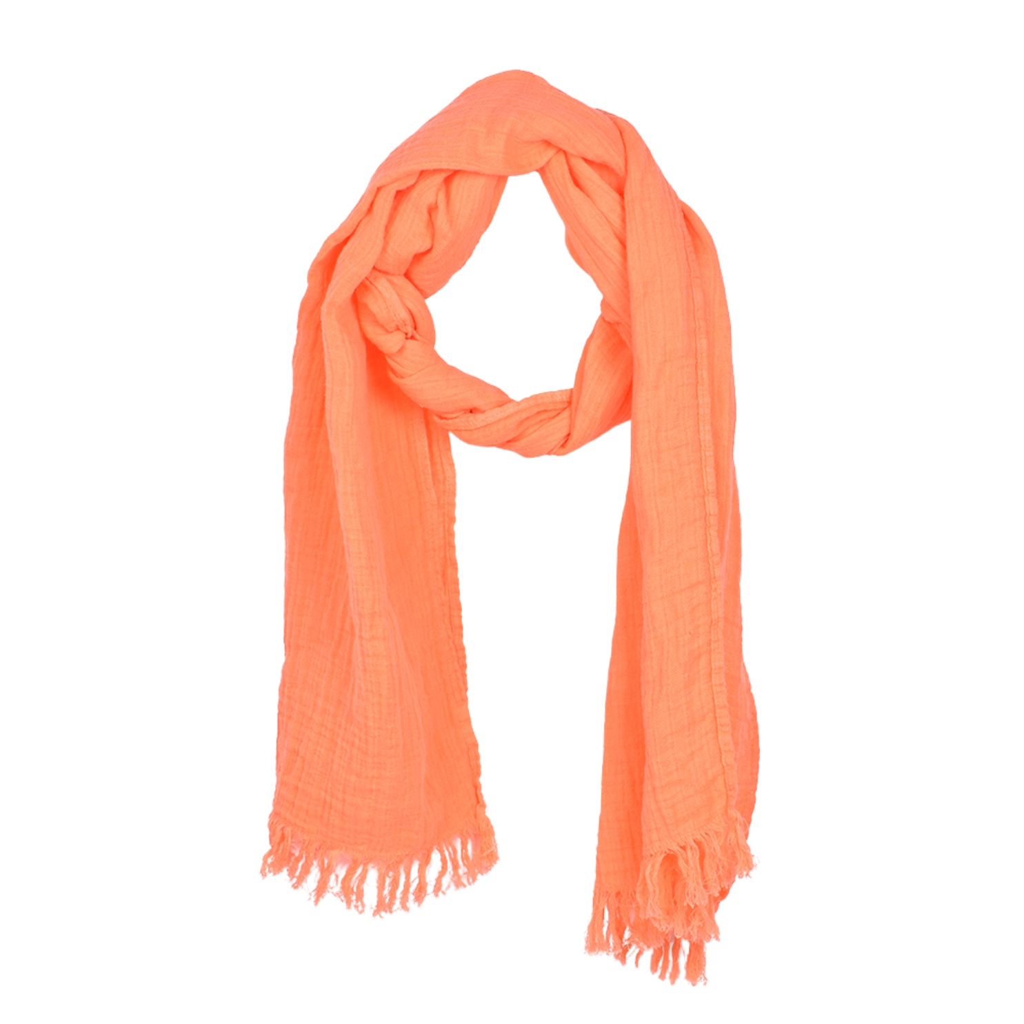 Scarf with fringes in coral color, 40x200 cm