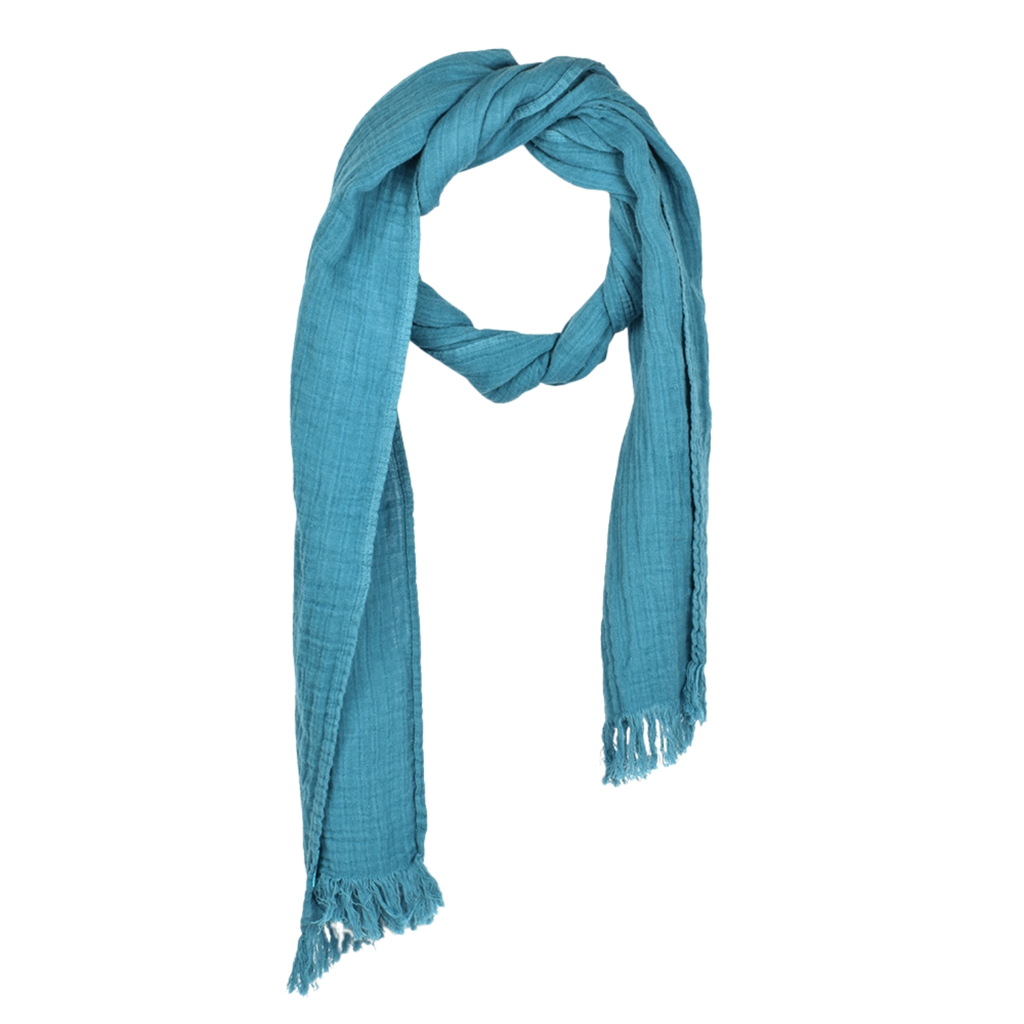 Scarf with fringes in teal color, 40x200 cm