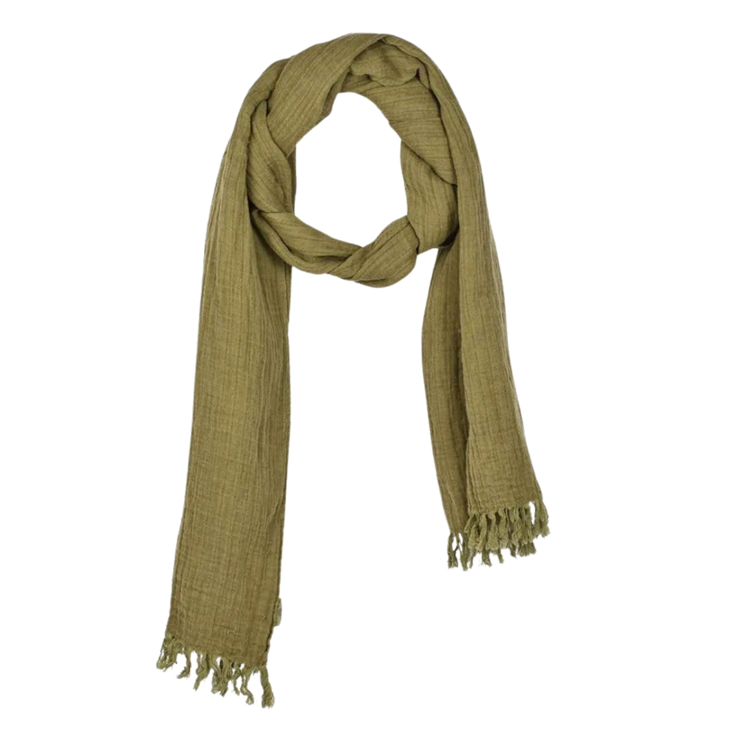 Scarf with fringes in olive green color, 40x200 cm