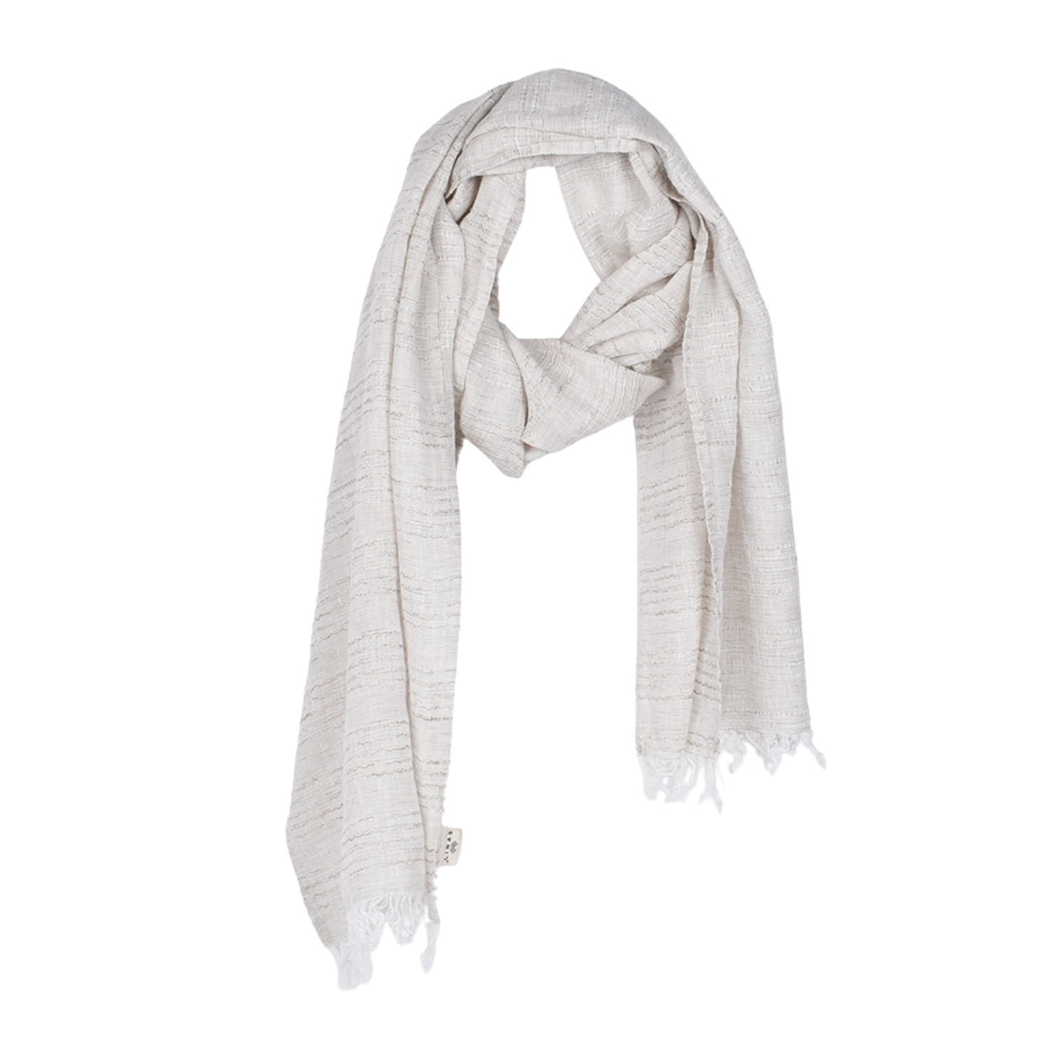 Striped, light natural linen color scarf