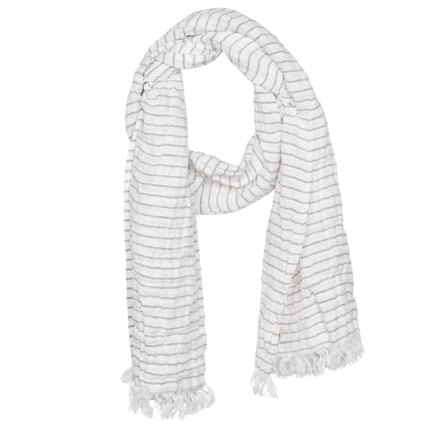 White striped linen scarf with fringes