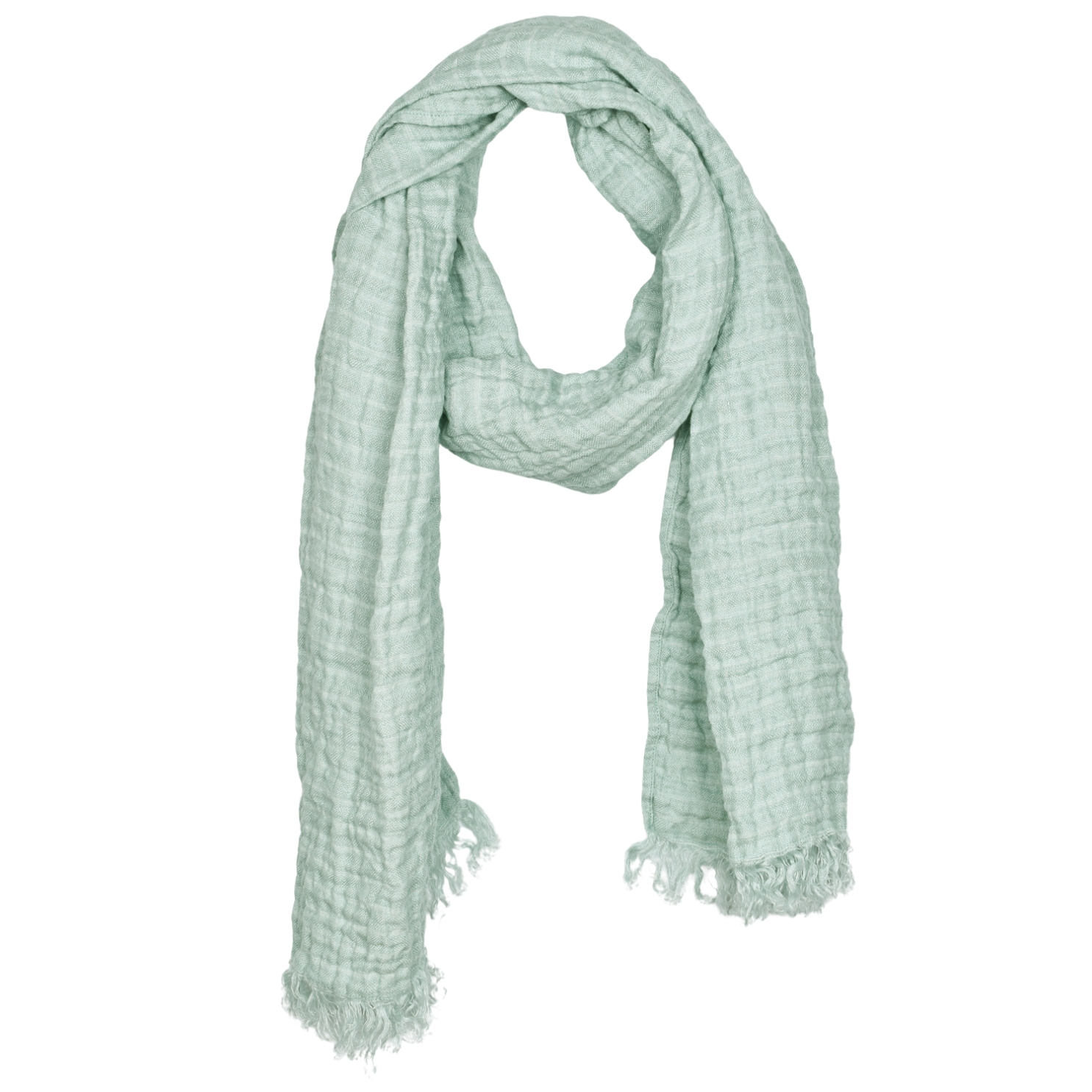 Mint color linen scarf with fringes